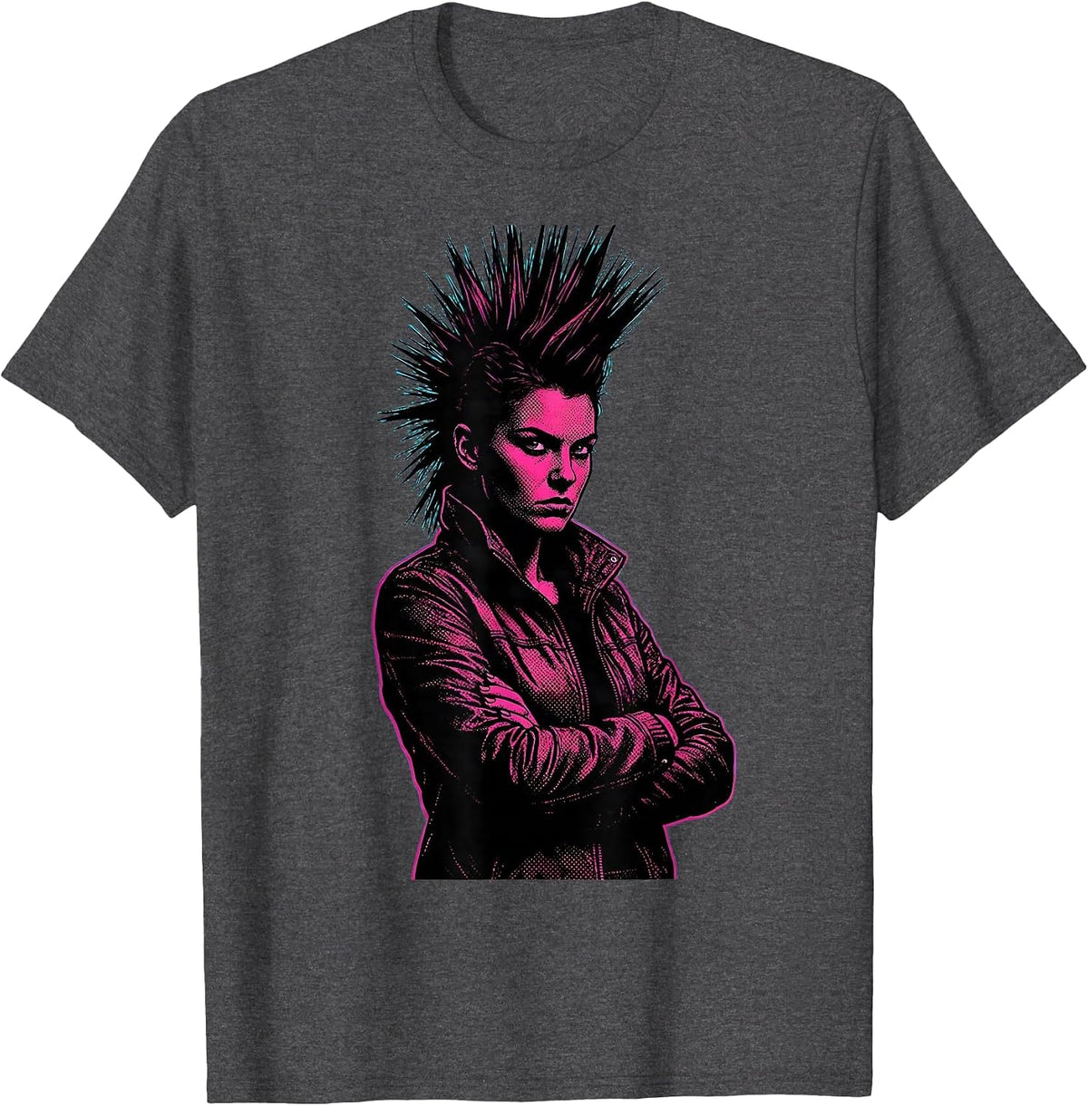 Rock Mohawk Rebel Crossed Arms Graphic Design T-Shirt - Dark Heather Grey