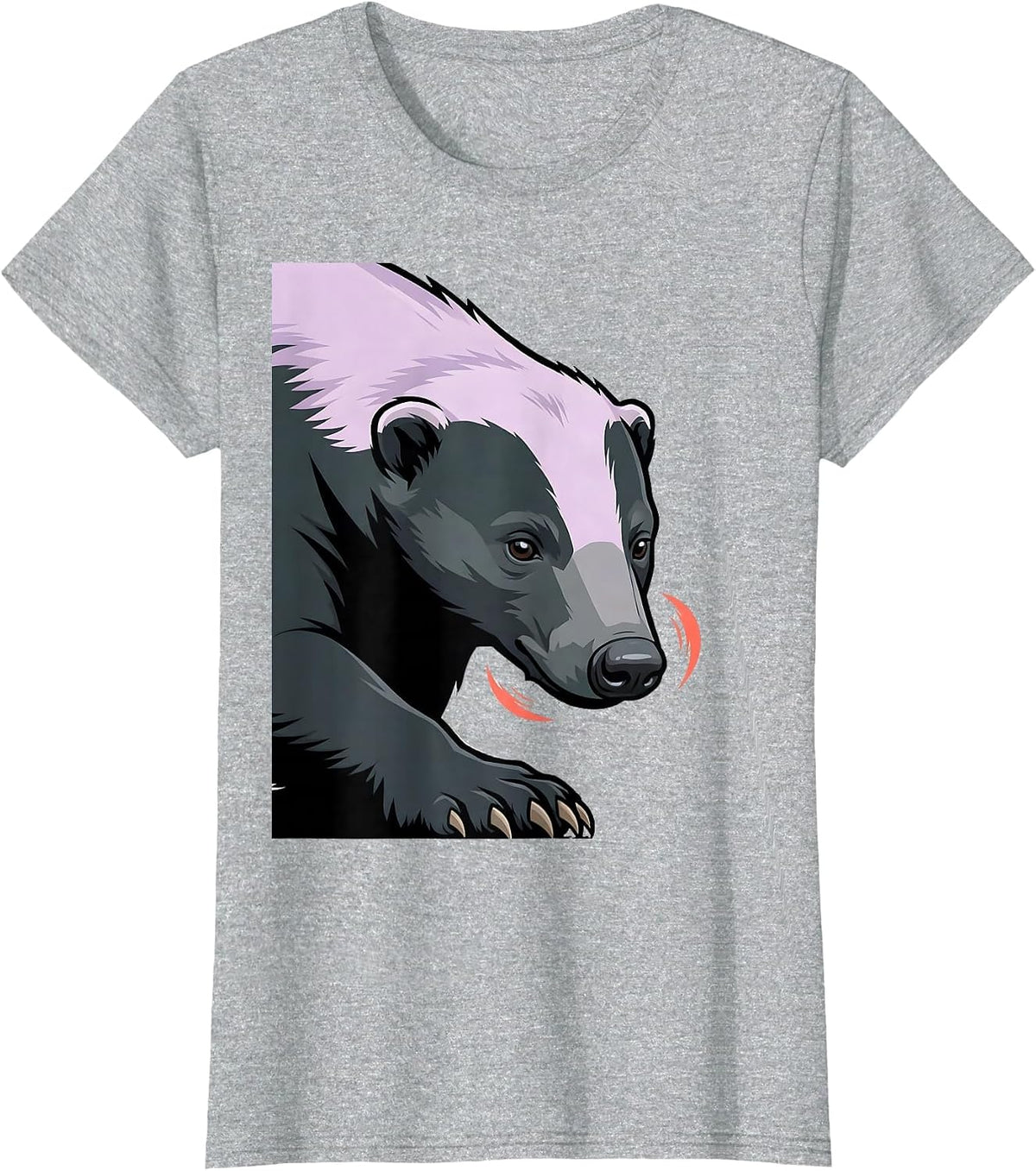 Honey Badger Head Flat Vector Funny Animal Lover T-Shirt - Heather Grey