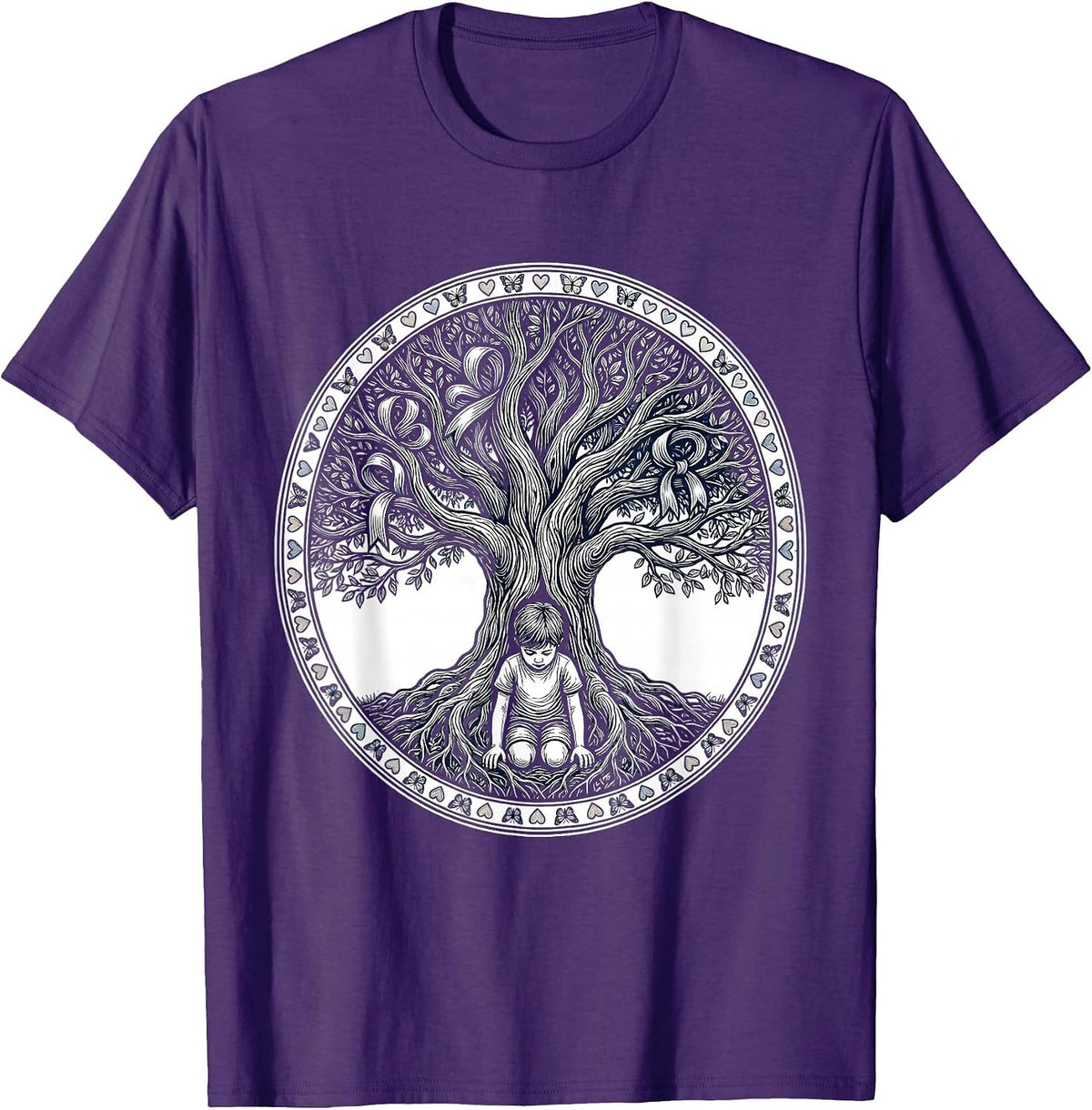 Men's Down Syndrome Awareness Tree Planting Growth Art T-Shirt - Purple
