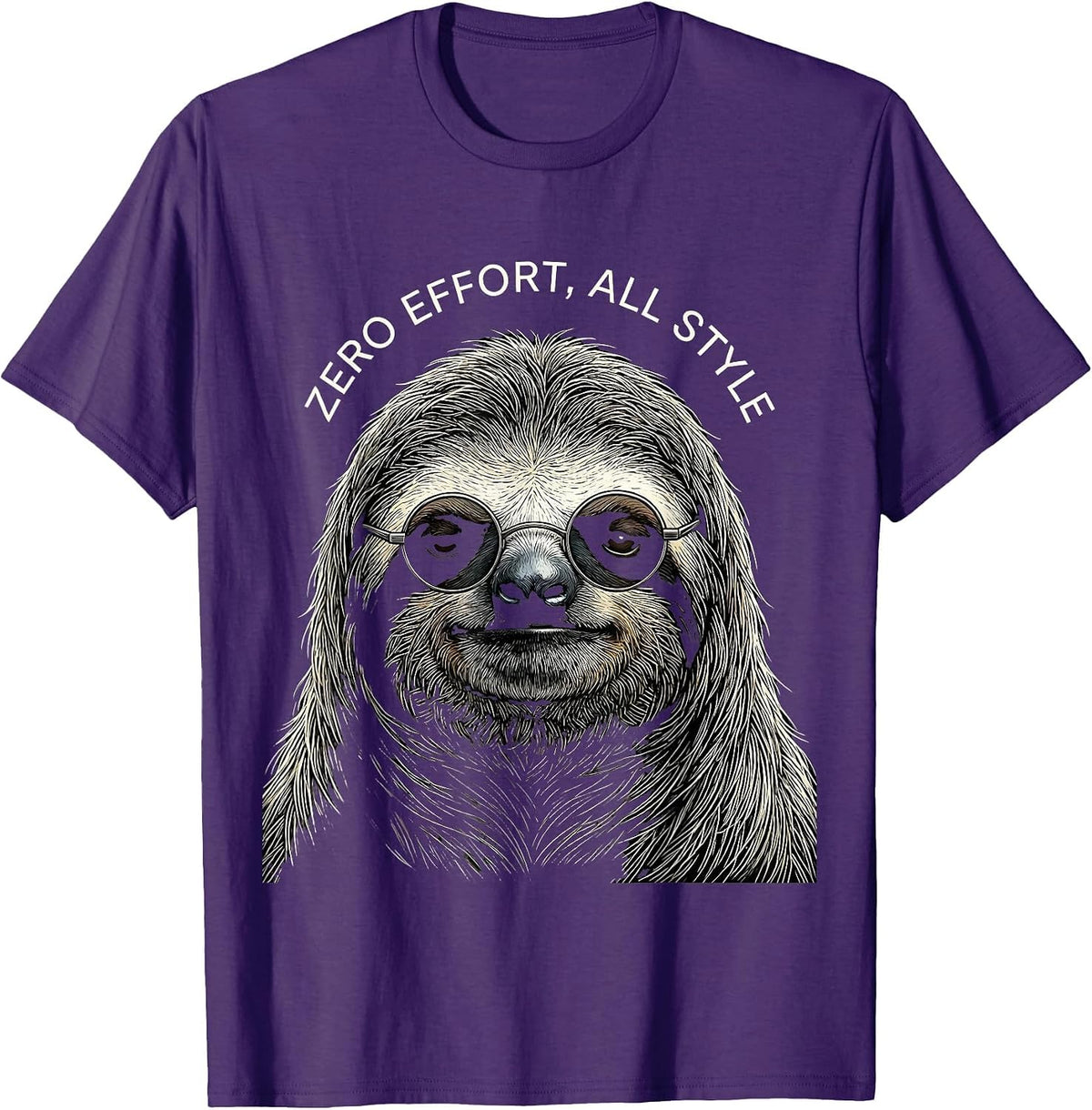 Men's Zero Effort, All Style Line Art Sloth Sunglasses Novelty T-Shirt - Purple