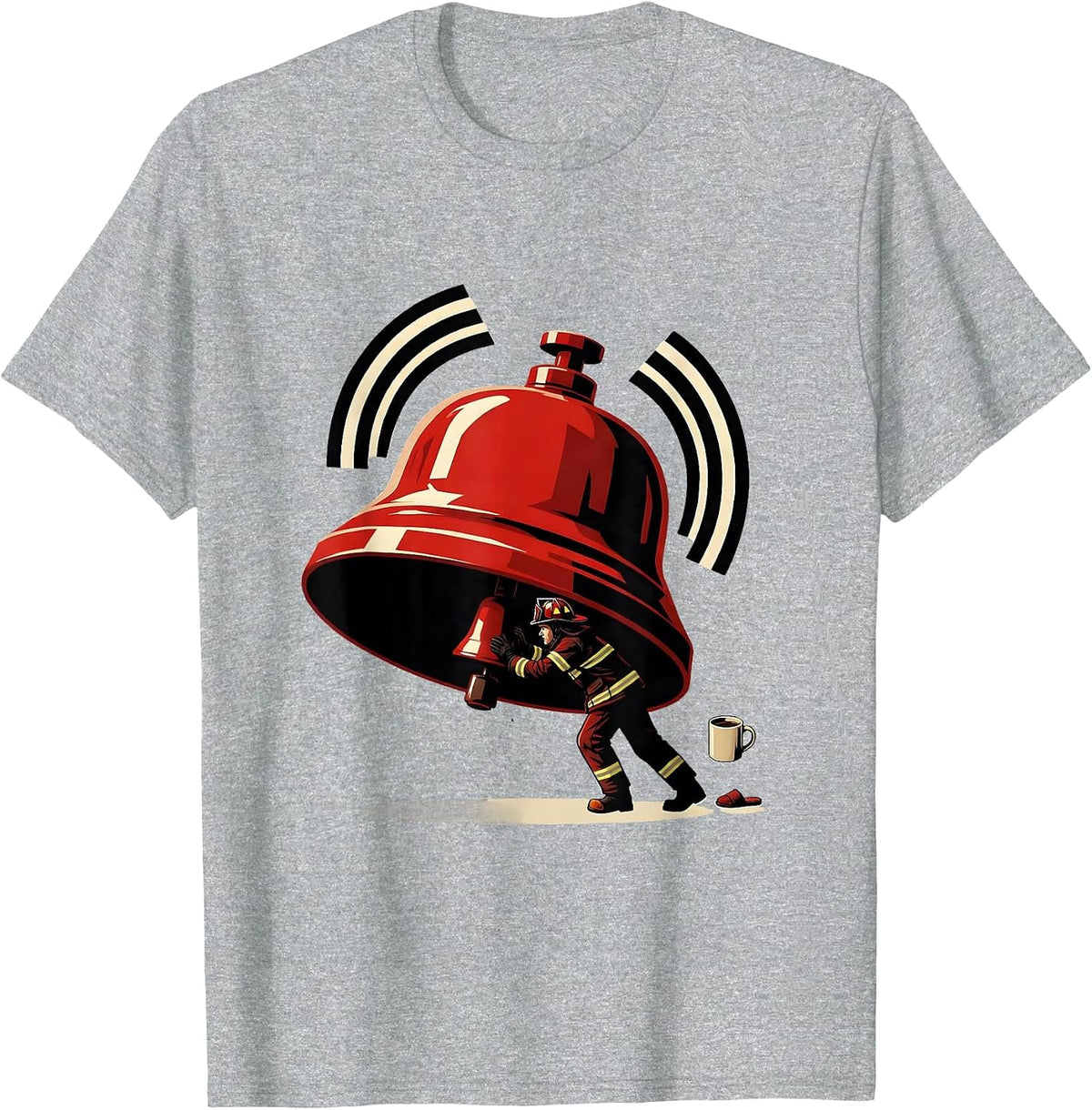 Men's Red Fire Station Bell Firefighter Humor Gift T-Shirt - Heather Grey
