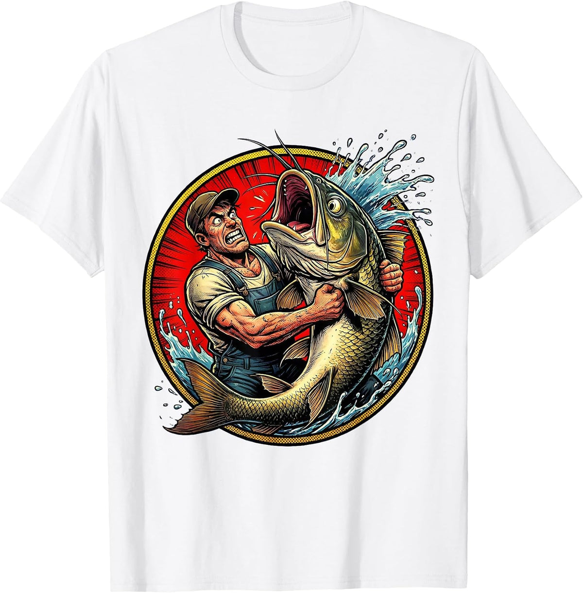 Men's Catfish Wrestling Funny Fishing Graphic T-Shirt - White
