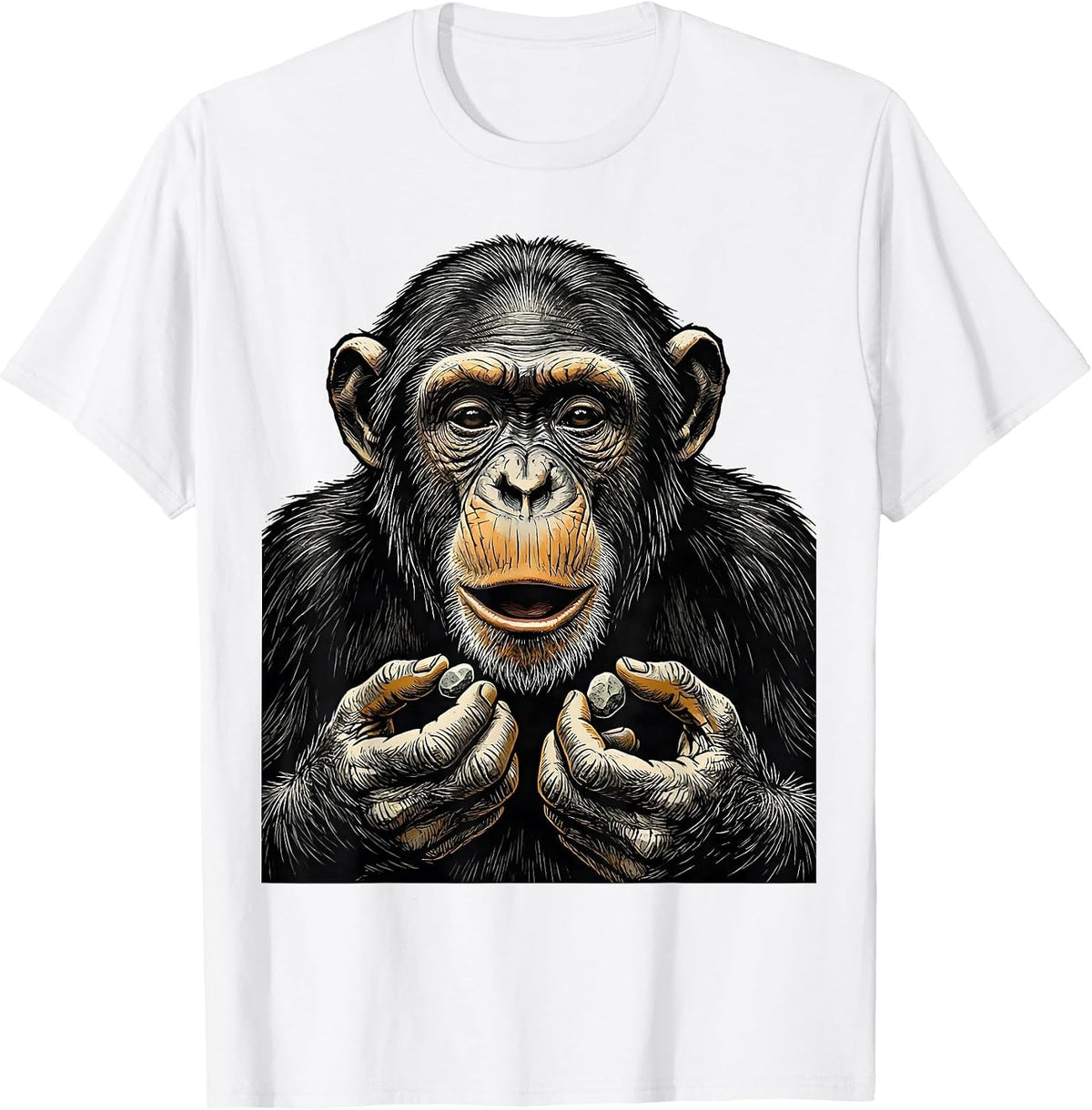 Men's Thinking Chimp Linocut Funny Monkey Meme T-Shirt - White
