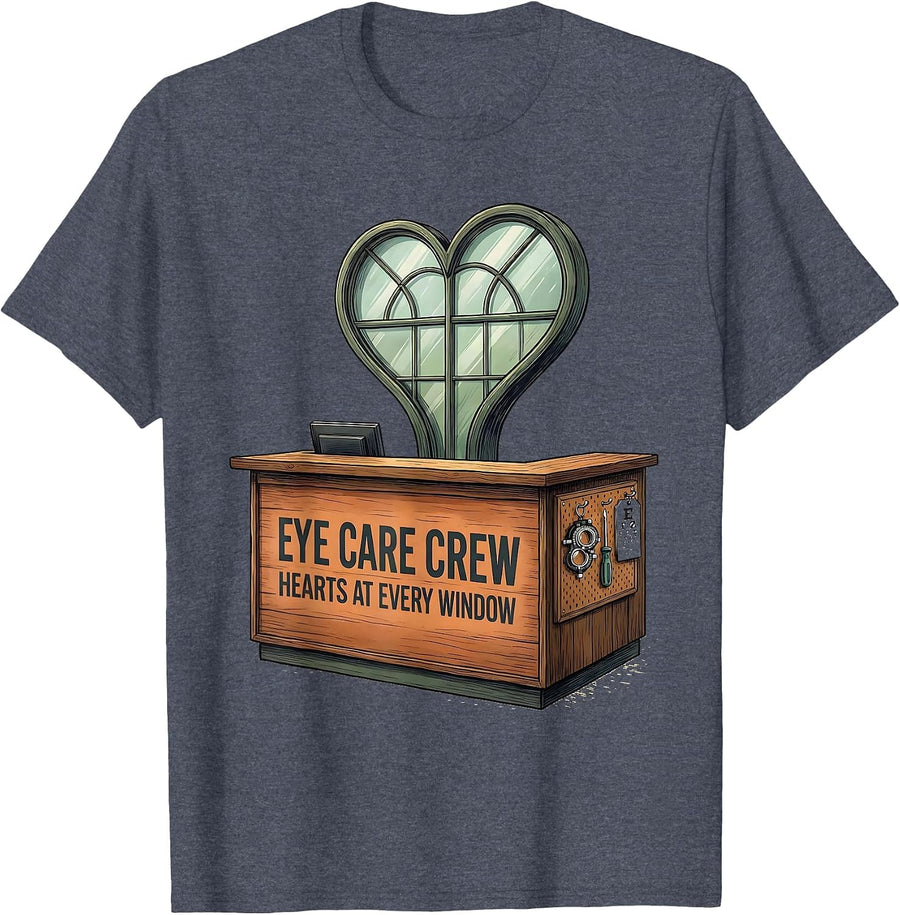 Eye Care Crew Hearts At Every Window Optometrist Valentine T-Shirt - Heather Blue