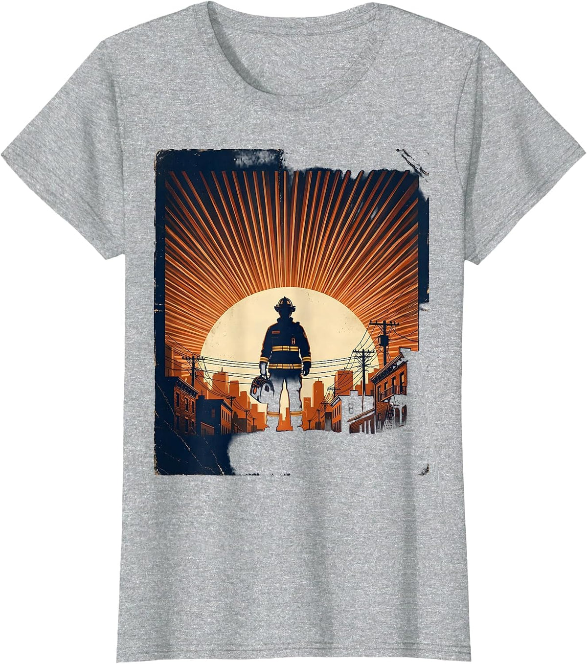 EMT Paramedic Silhouette Sunset Skyline Graphic T-Shirt - Heather Grey