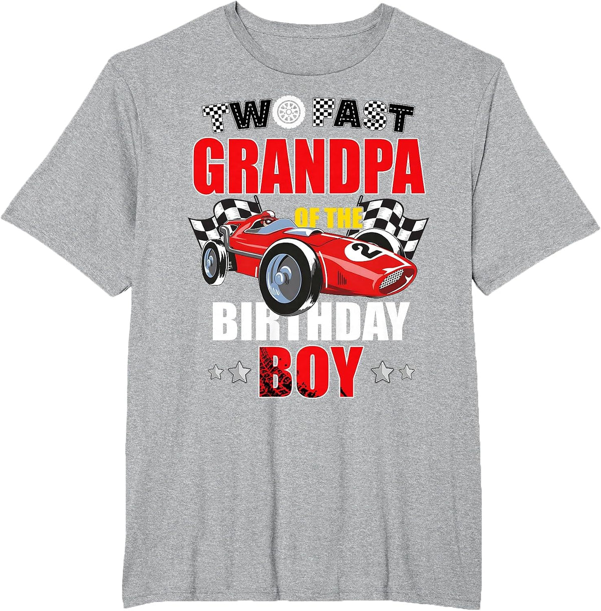 Grandpa of The Two Fast 2nd Birthday Boy Racing Car Family T-Shirt, Men's Big and Tall, Heather Grey, 4X Tall - As Pictured