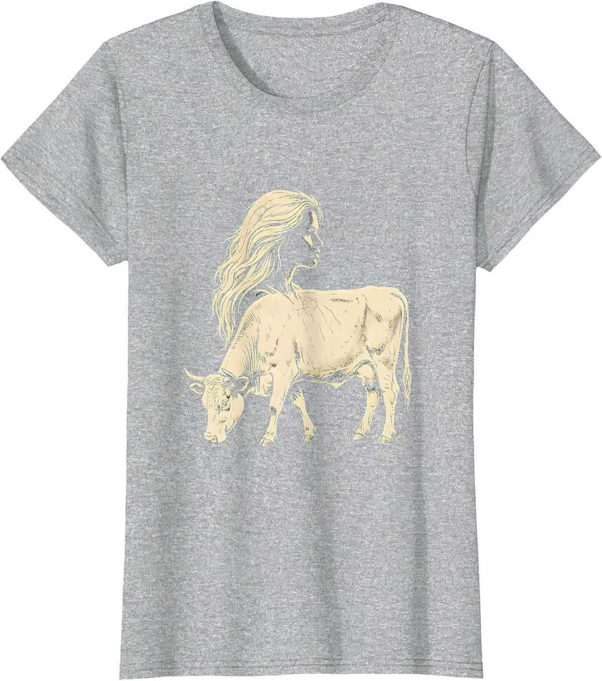 Cow Spirit Portrait Graphic Tee Silhouette Design T-Shirt - Heather Grey