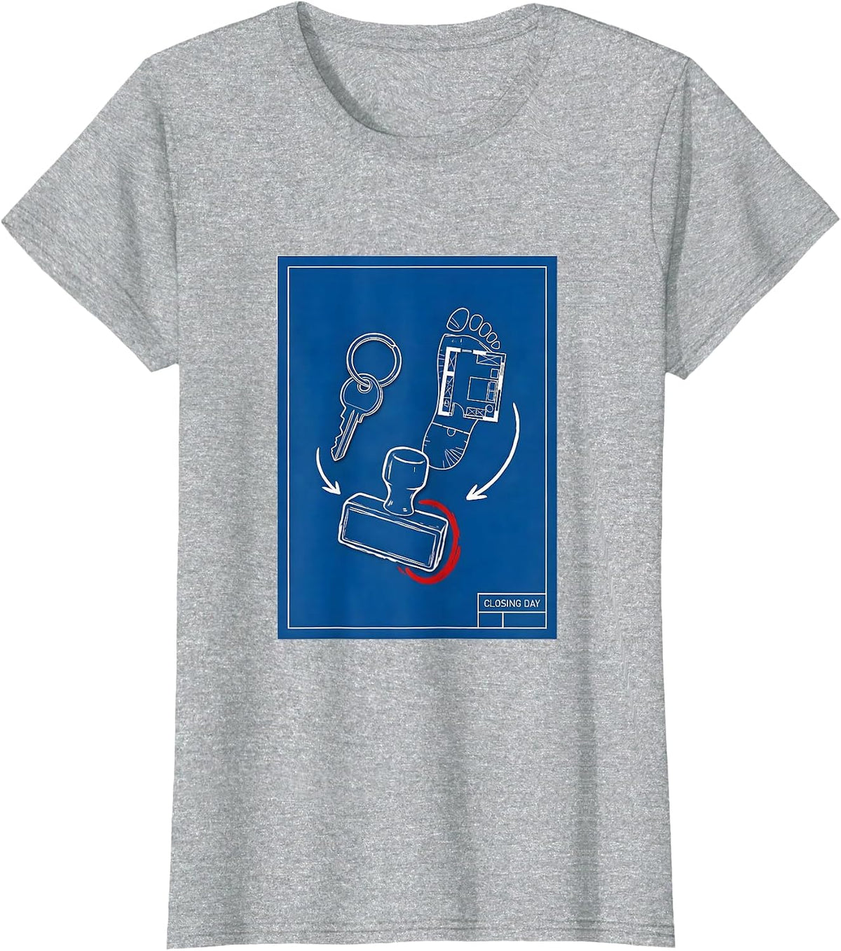 Women's Closing Day Technical Blueprint Realtor Real Estate Agent T-Shirt - Heather Grey