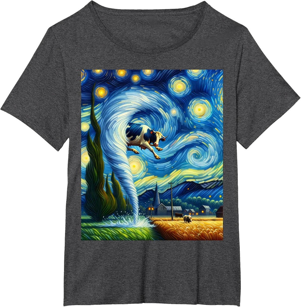 Tornado, Storm Chasing Van Gogh Starry Night Style T-Shirt - Dark Heather Grey