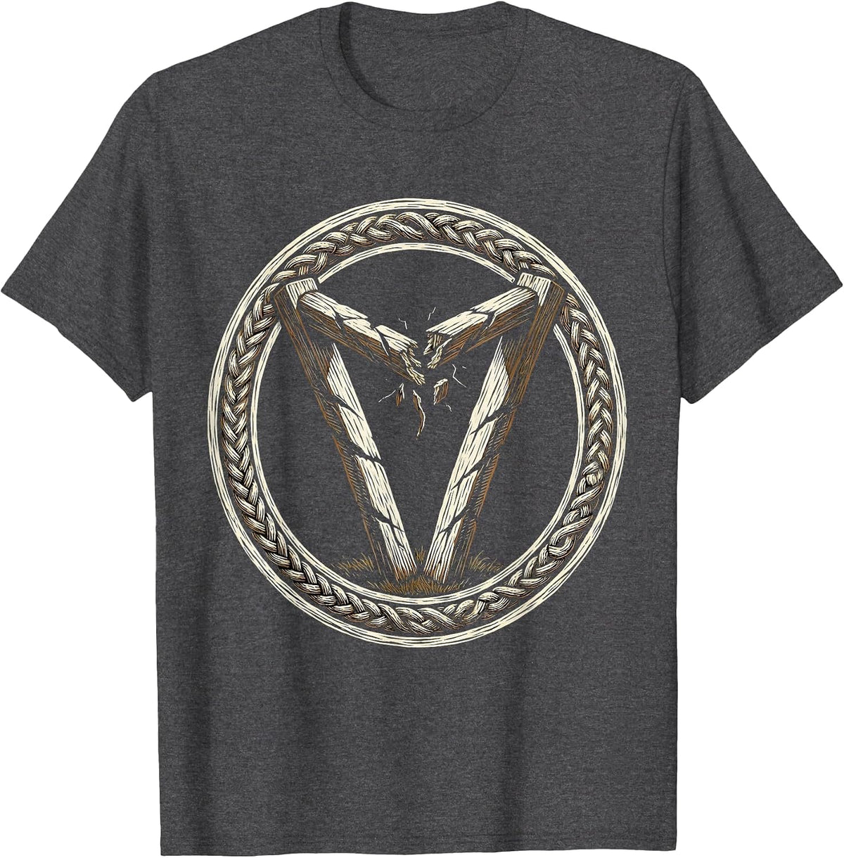 Broken Rugby Goalposts Graphic Design T-Shirt - Dark Heather Grey