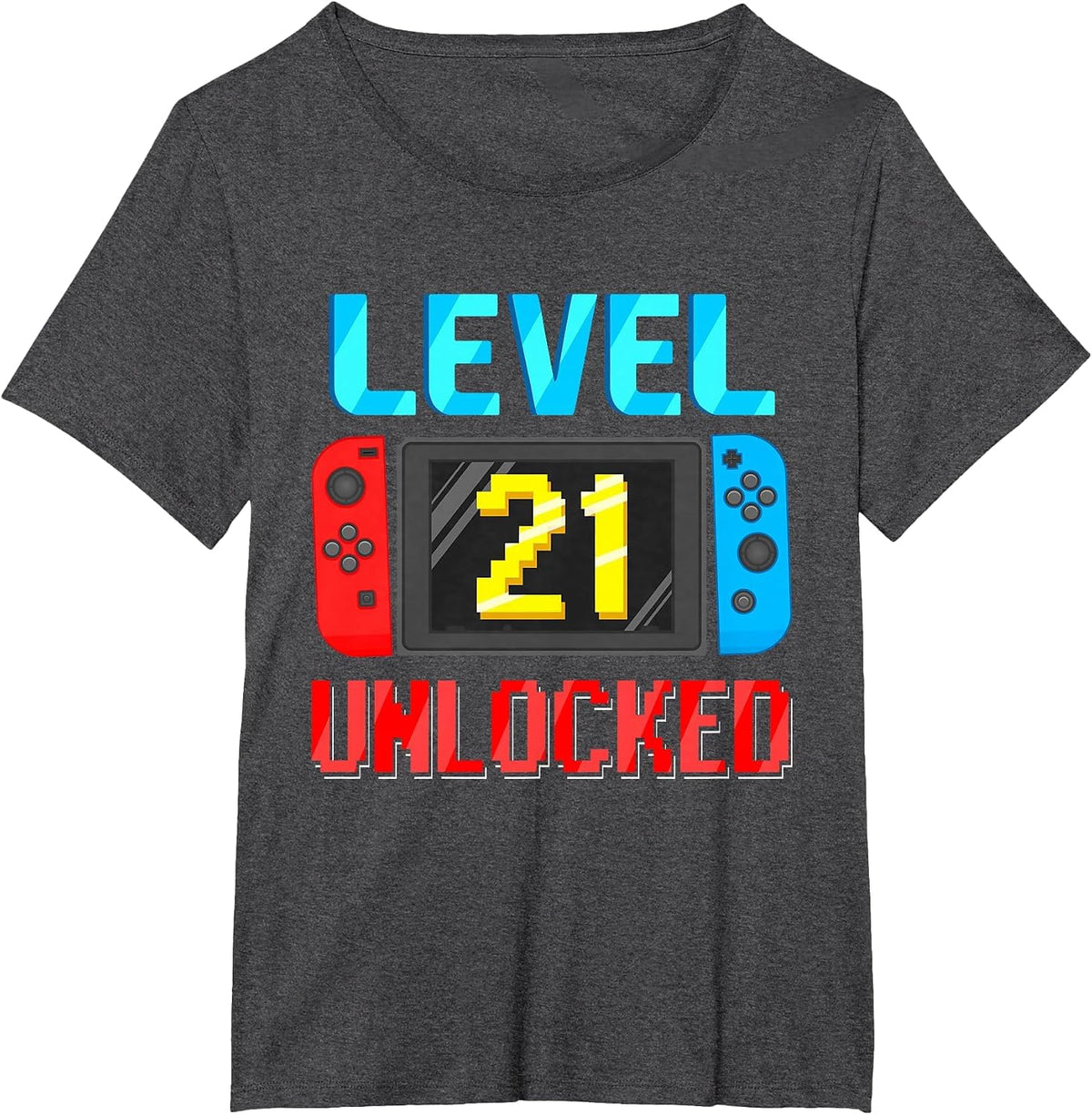 Level 21 Unlocked Birthday Video Gamer 21st Birthday Party T-Shirt - Dark Heather Grey