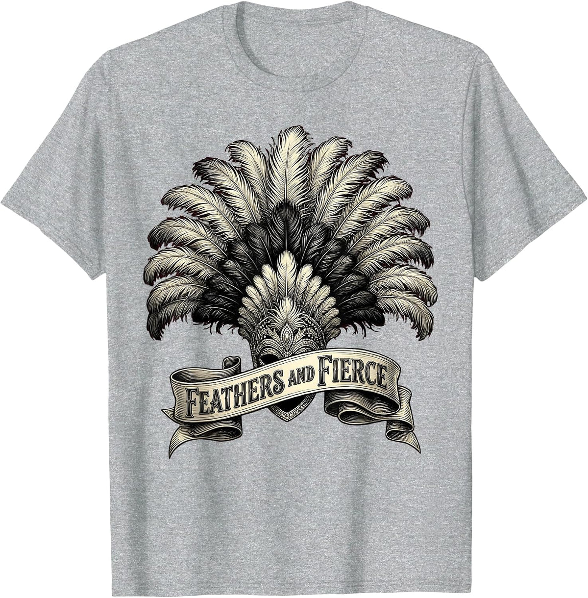 Men's Feathers and Fierce Showgirl Graphic Design T-Shirt - Heather Grey