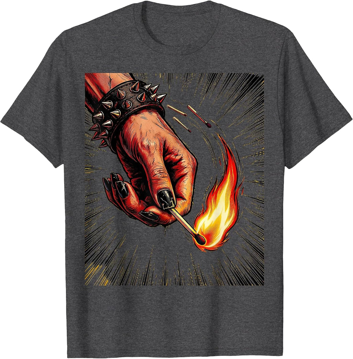 Punk Lit Match Drop Graphic Tee T-Shirt - Dark Heather Grey