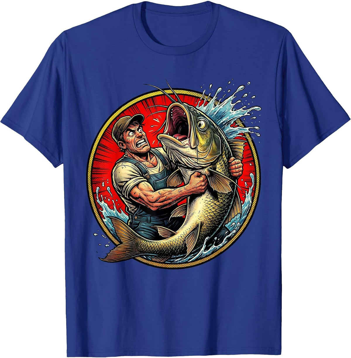 Men's Catfish Wrestling Funny Fishing Graphic T-Shirt - Royal Blue