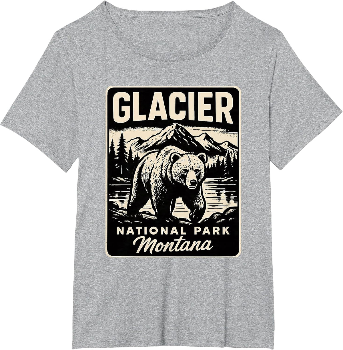 Vintage Style Glacier National Park Montana Grizzly Bear T-Shirt - Heather Grey