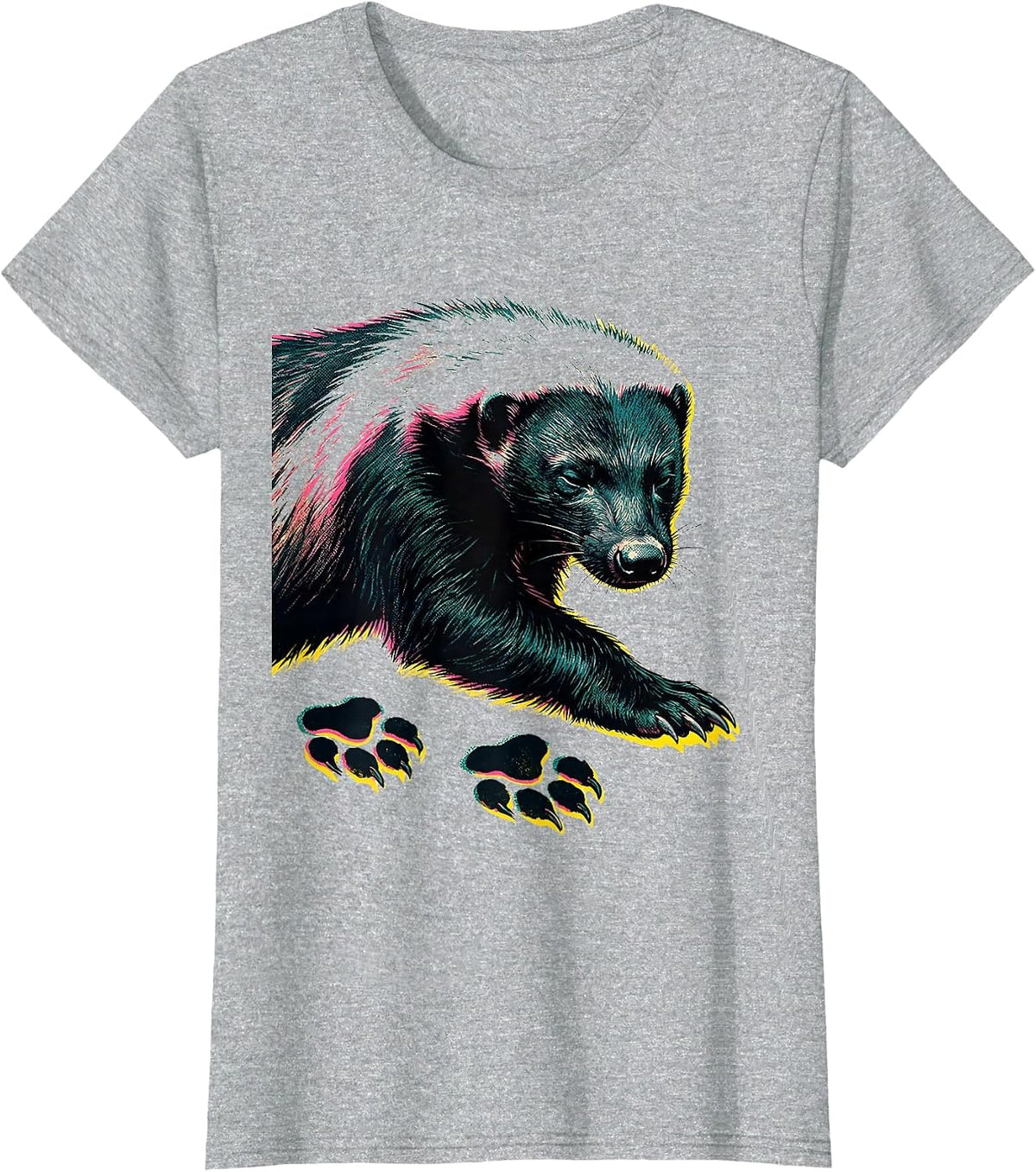 Honey Badger Risograph Animal Humor Meme Lover T-Shirt - Heather Grey
