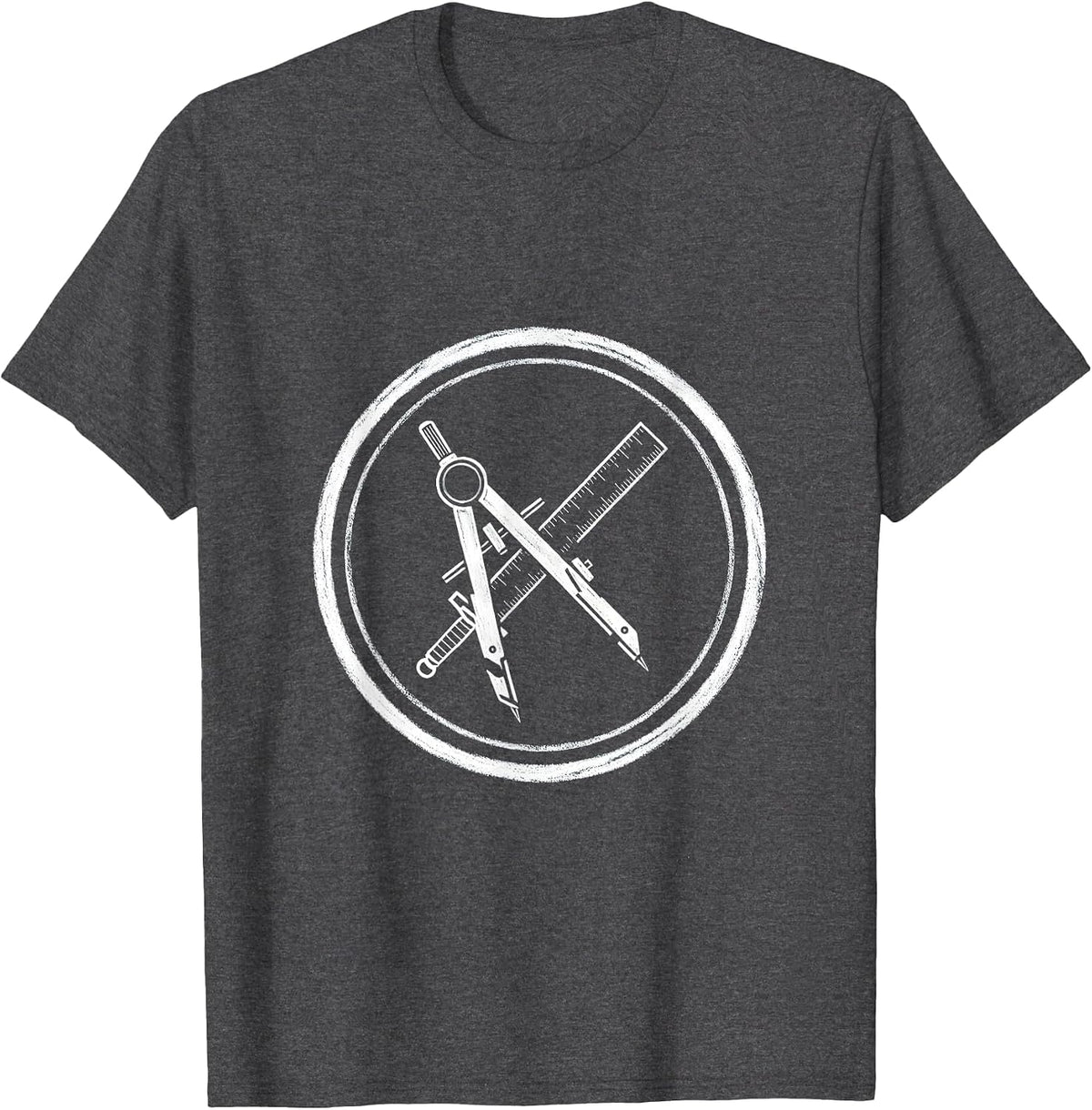 Men's Math Teacher Ruler Compass Crossed Swords Design T-Shirt - Dark Heather Grey