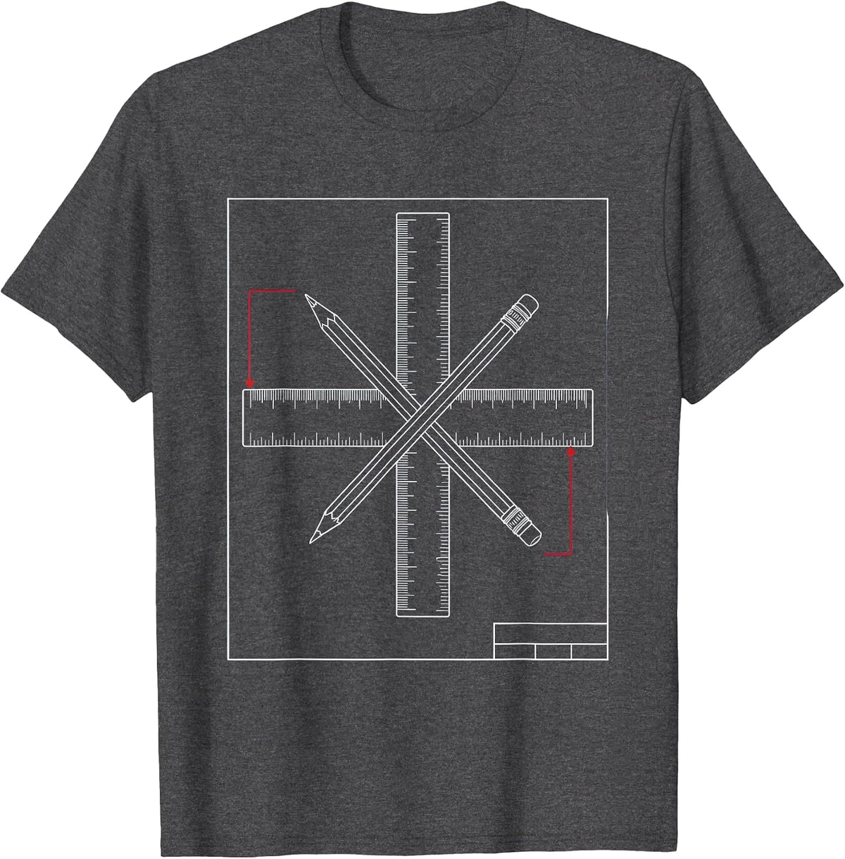 Math Teacher Ruler Pencil Cross Graphic Design T-Shirt - Dark Heather Grey