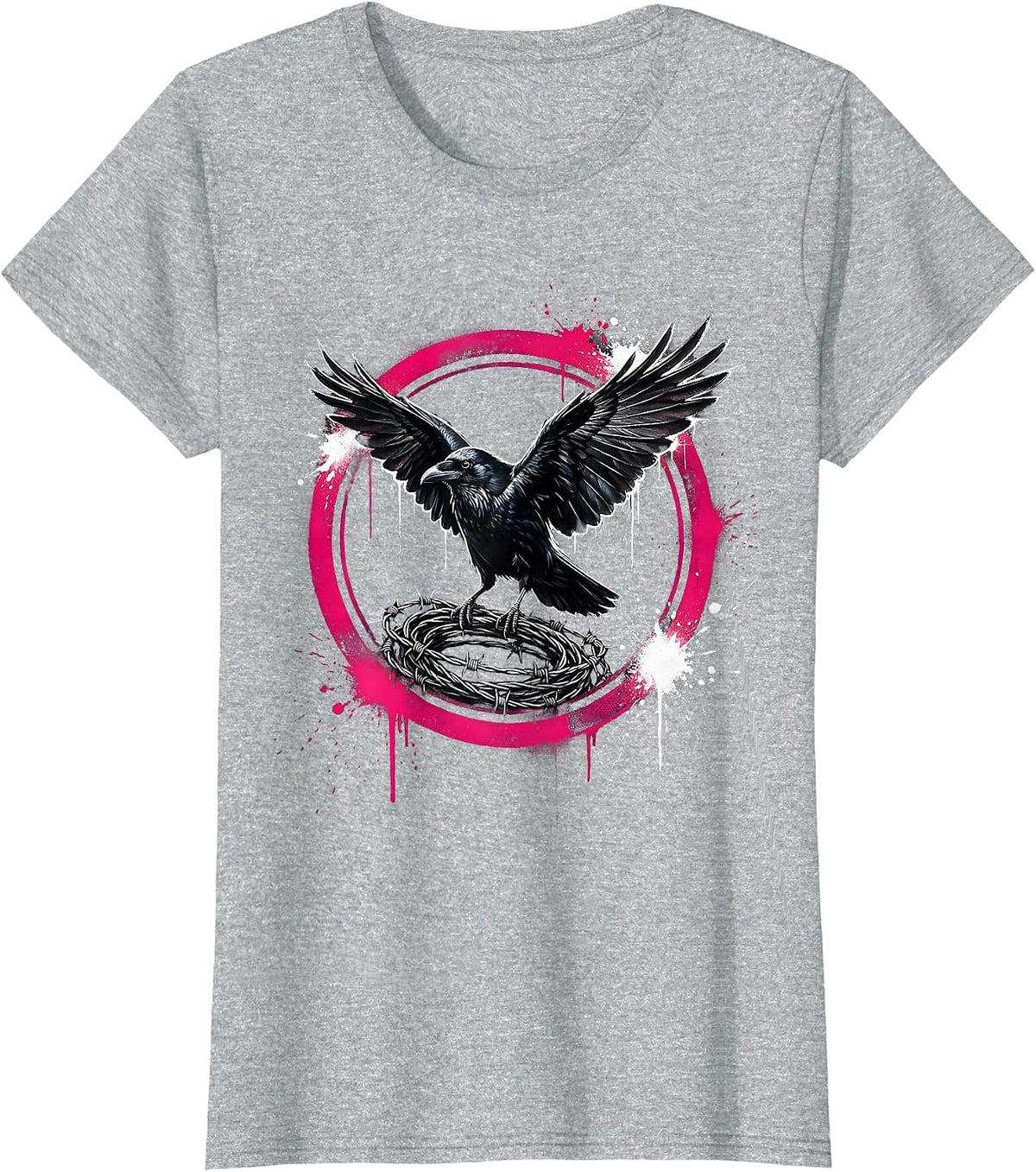 Women's Grunge Crow on Barbed Wire Illustration T-Shirt - Heather Grey