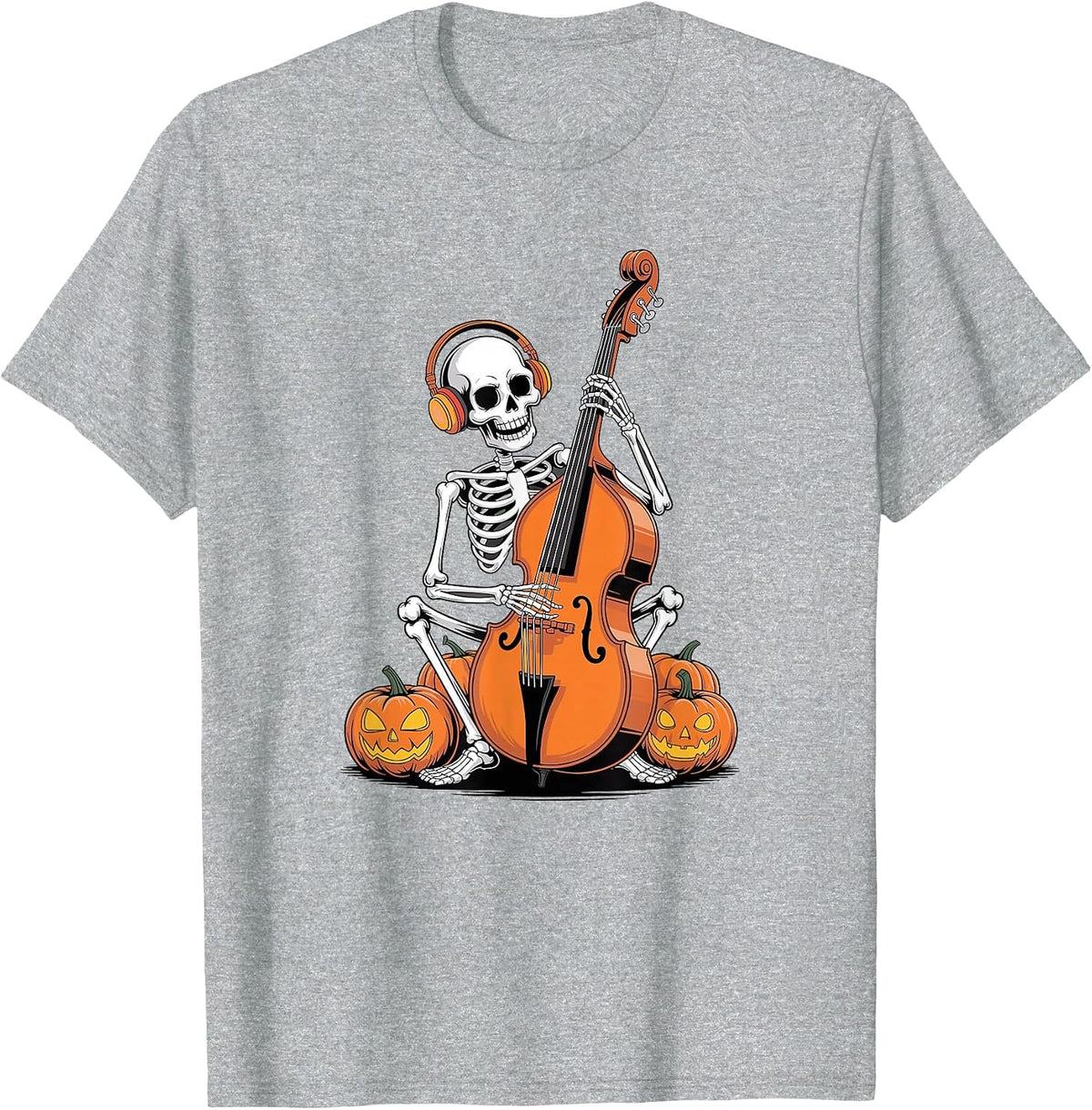 Halloween Skeleton Double Bass Contrabass Bassist T-Shirt - Heather Grey