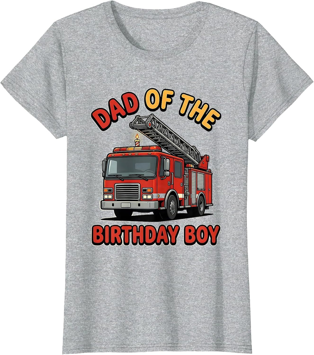 Women's Dad of the Birthday Boy Cartoon Fire Truck Firefighter T-Shirt - Heather Grey