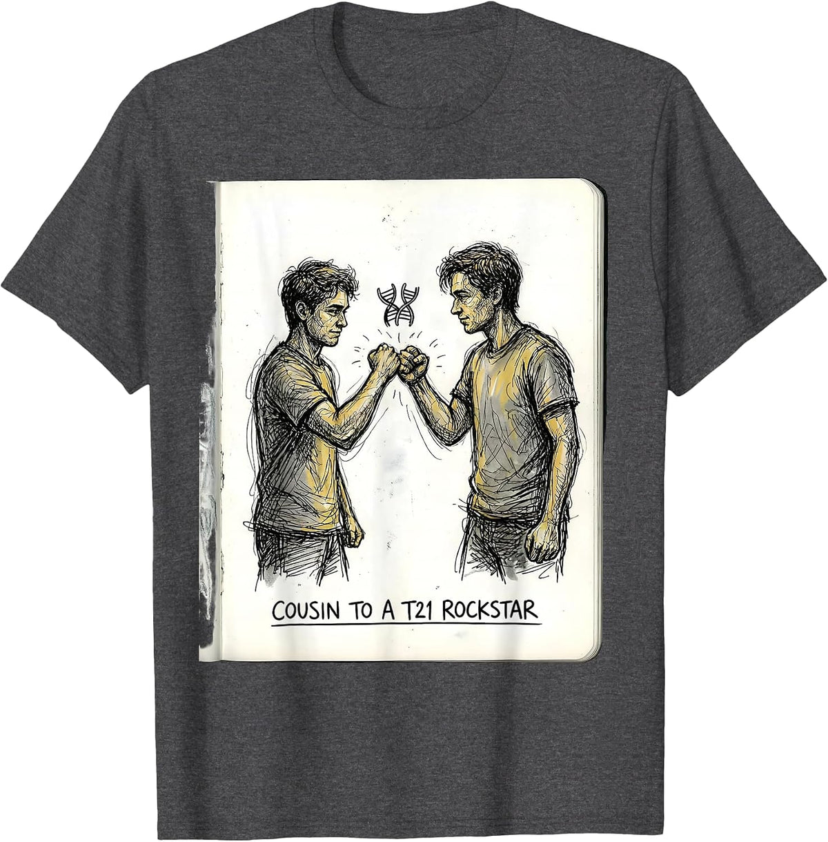 Men's Cousin To A T21 Rockstar Inspirational Down Syndrome T-Shirt - Dark Heather Grey