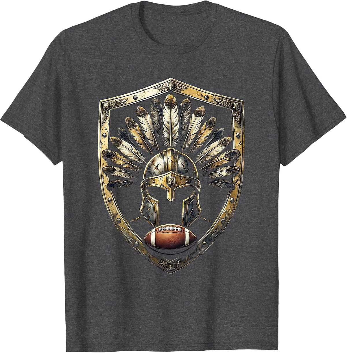 Warrior Helmet Rugby Ball Graphic Design T-Shirt - Dark Heather Grey