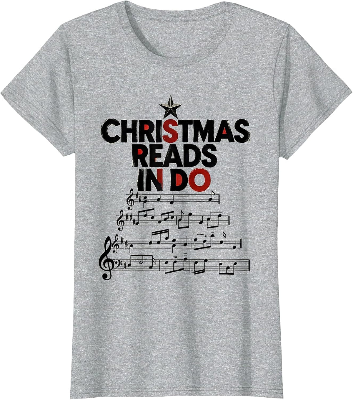 Women's Christmas Reads In Do Wood Type Letterpress Music Teacher T-Shirt - Heather Grey
