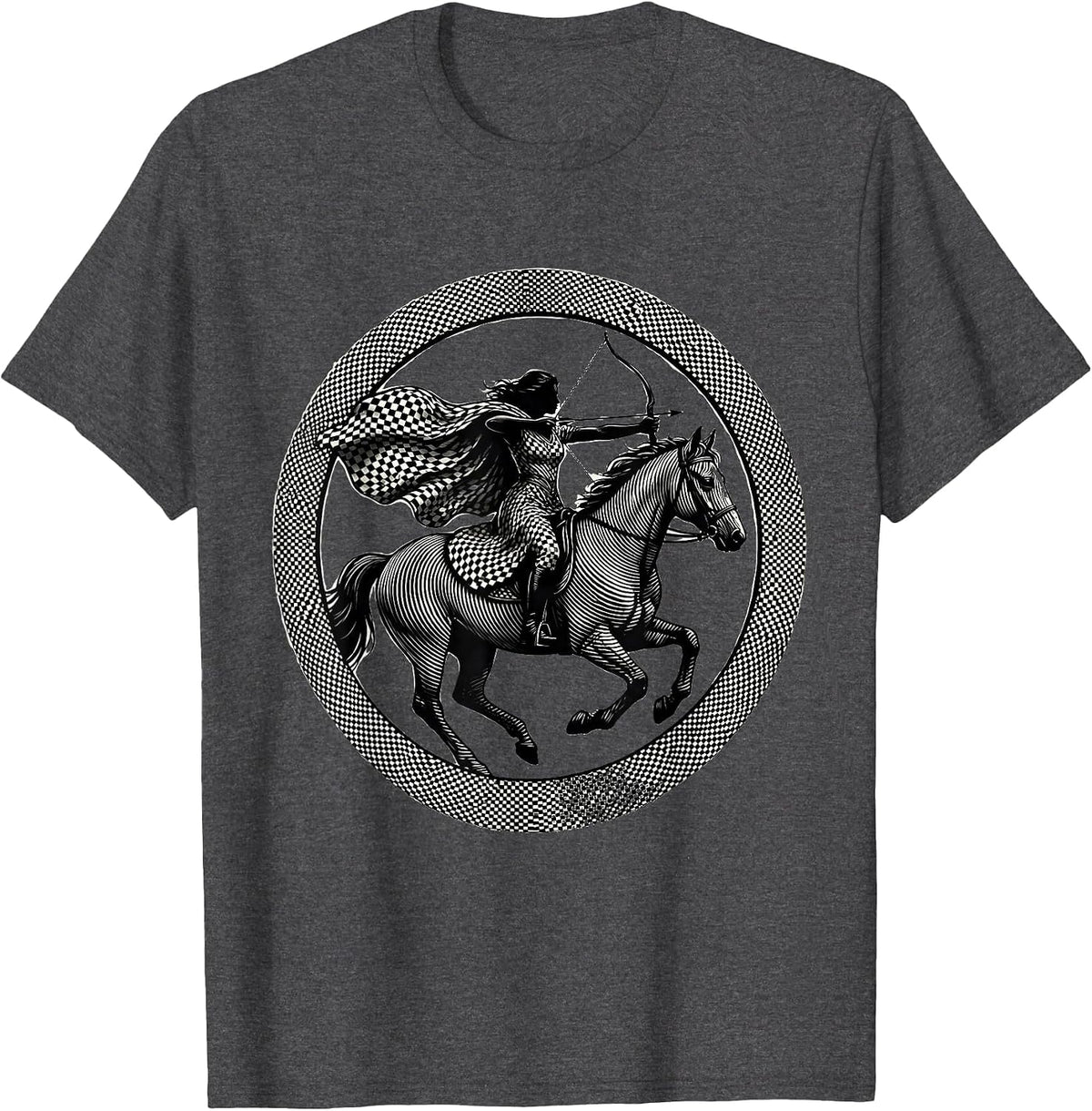 Checkered Cloak Archer on Horseback T-Shirt - Dark Heather Grey