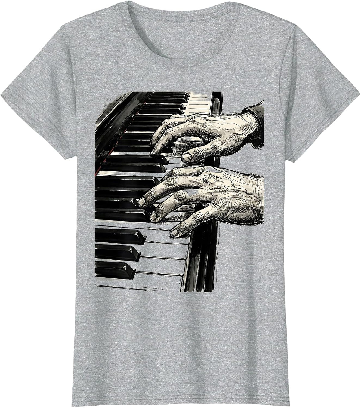 Women's Music Teacher Grand Piano Keys Illustration T-Shirt - Heather Grey