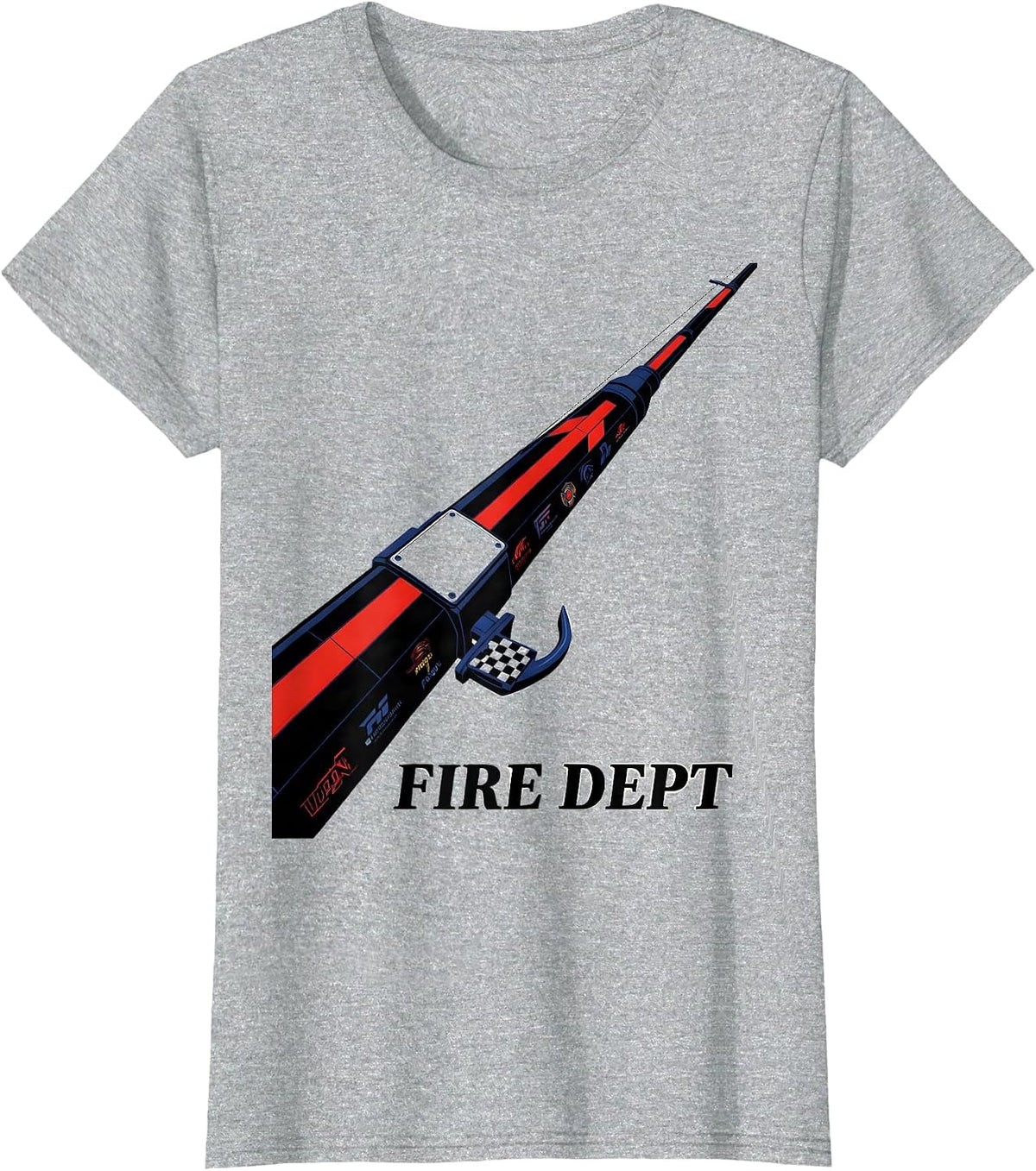 Women's FIRE DEPT Racing Livery Firefighter Department Pride Humor T-Shirt - Heather Grey