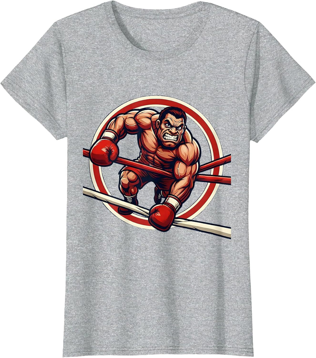 Women's Boxer Climbing Through Ring Ropes Graphic T-Shirt - Heather Grey