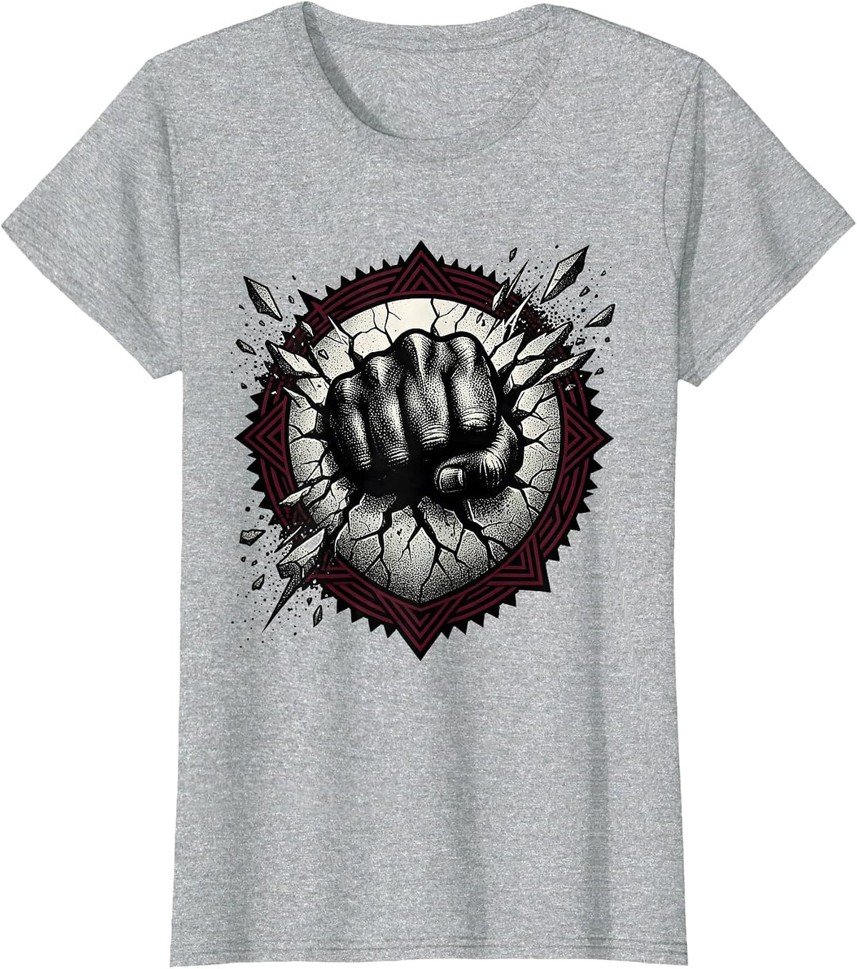 Women's Rock Fist Through Cracked Concrete Graphic T-Shirt - Heather Grey