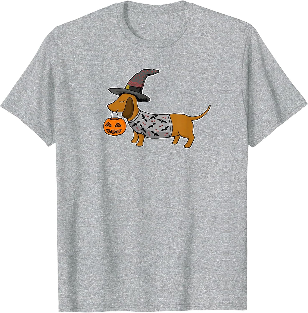 Dachshund Halloween T-Shirt - Heather Grey