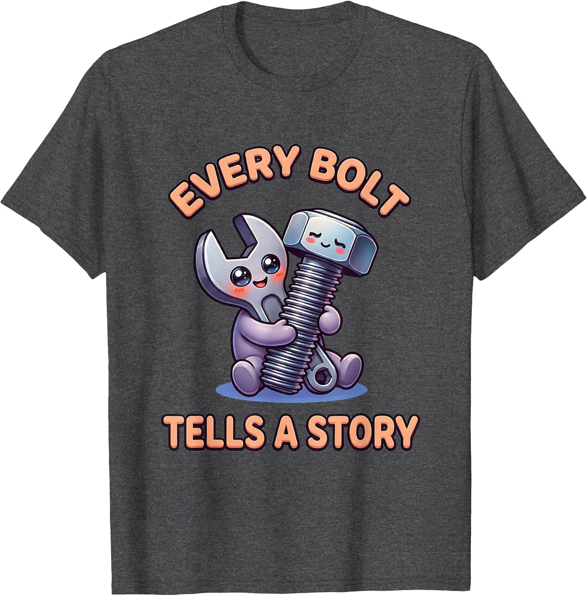 Men's Every Bolt Tells A Story Mechanic Design T-Shirt - Dark Heather Grey