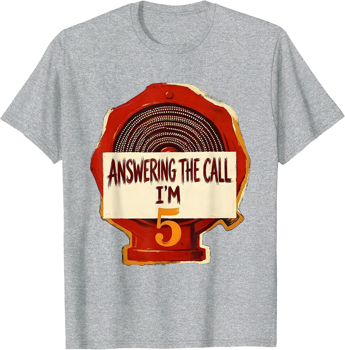 Men's Answering The Call I'm 5 Firefighter Fire Truck Toddler Boy T-Shirt - Heather Grey