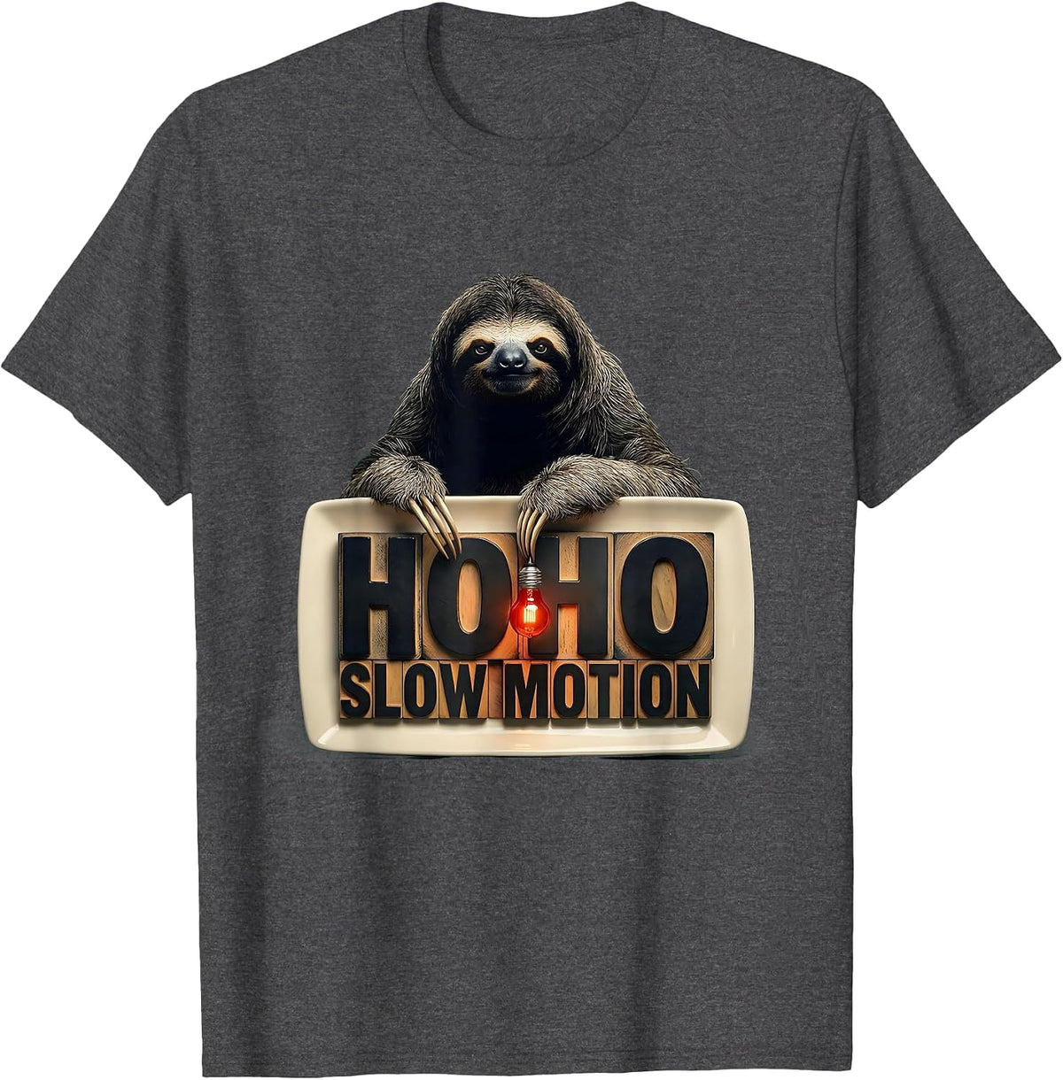 Ho Ho, Slow Motion Funny Sloth Novelty Christmas Humor T-Shirt - Dark Heather Grey