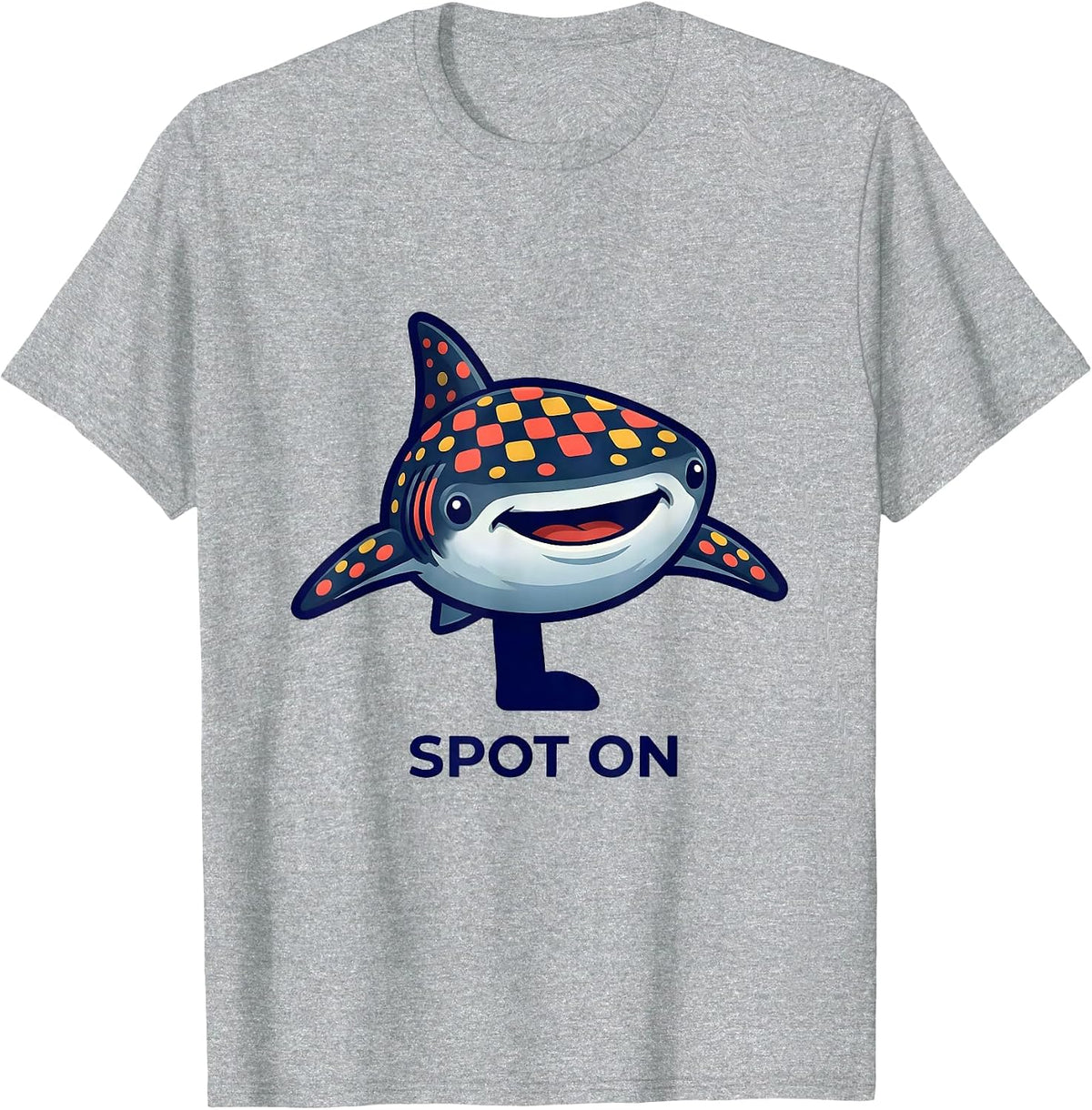 Men's Spot On Cheerful Whale Shark Mascot Ocean Wildlife Humor T-Shirt - Heather Grey
