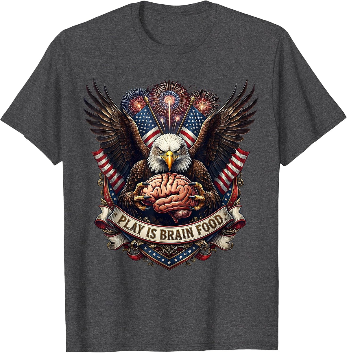 Play Is Brain Food Teacher Learning Design T-Shirt - Dark Heather Grey
