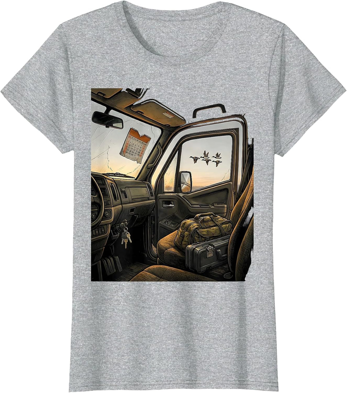 Duck Hunting Truck Cab Waterfowl Hunter Humor T-Shirt - Heather Grey