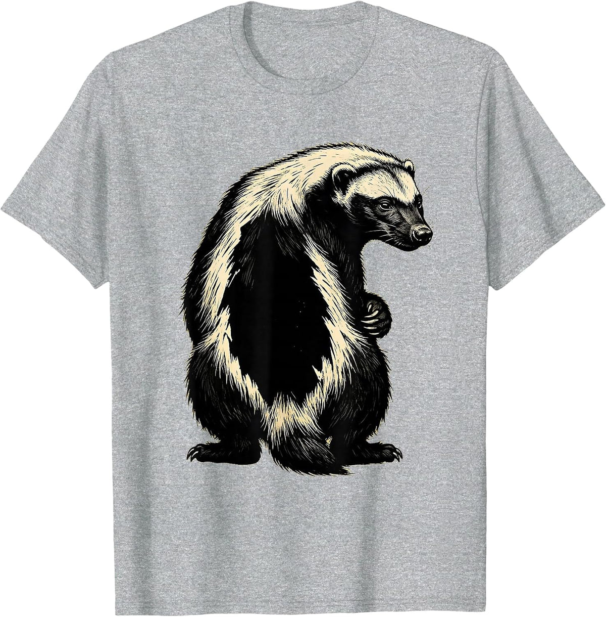 Men's Honey Badger Linocut Funny Animal Humor T-Shirt - Heather Grey