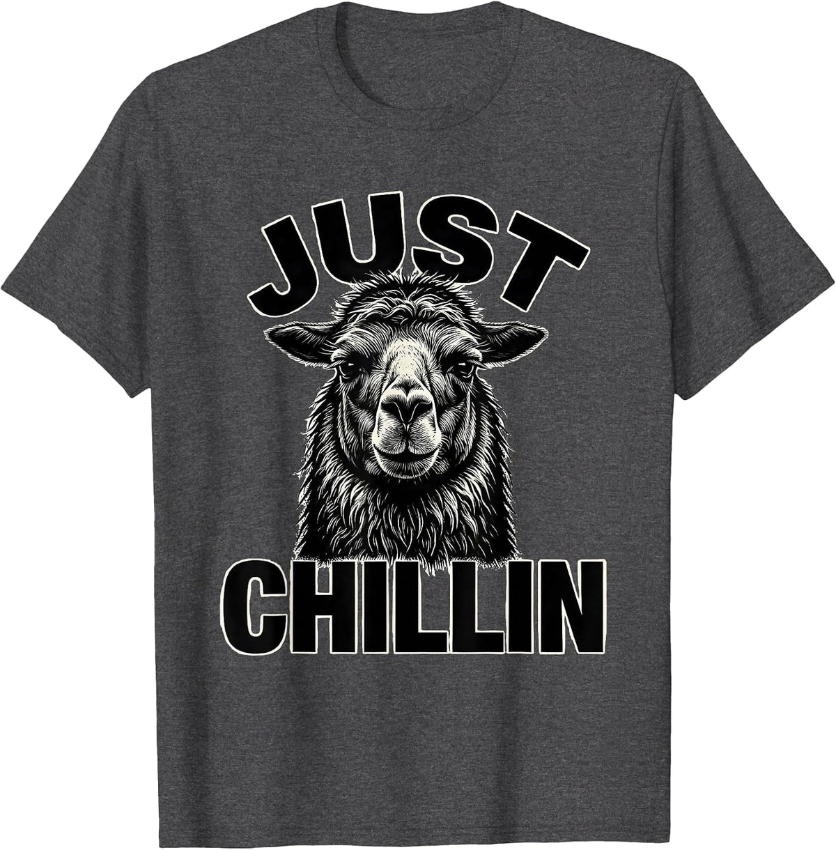 JUST CHILLIN' Scratchboard Llama Novelty Animal Mascot T-Shirt - Dark Heather Grey