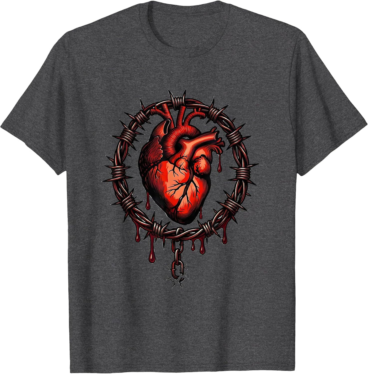 Freedom Bleeding Heart Barbed Wire Graphic T-Shirt - Dark Heather Grey