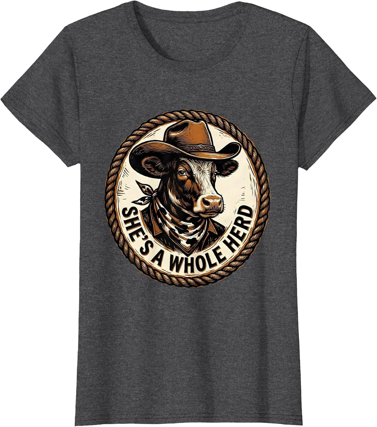 Women's She's a Whole Herd Cow Lover Design T-Shirt - Dark Heather Grey