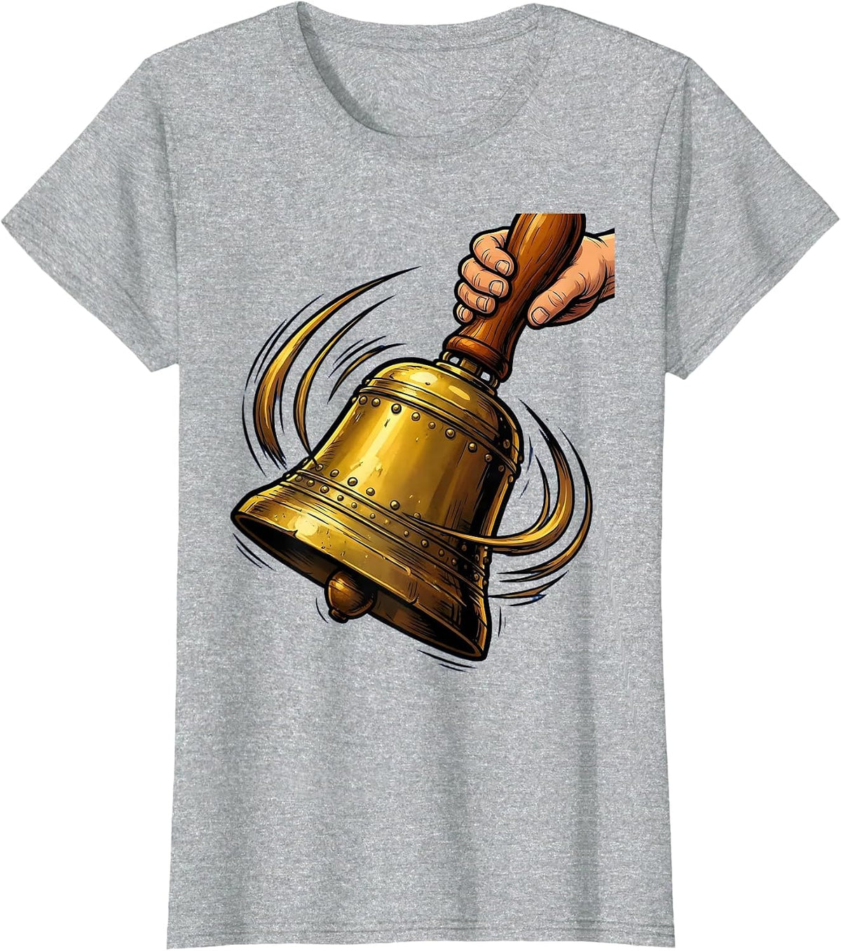 Hand Ringing Brass School Bell Graphic Tee T-Shirt - Heather Grey