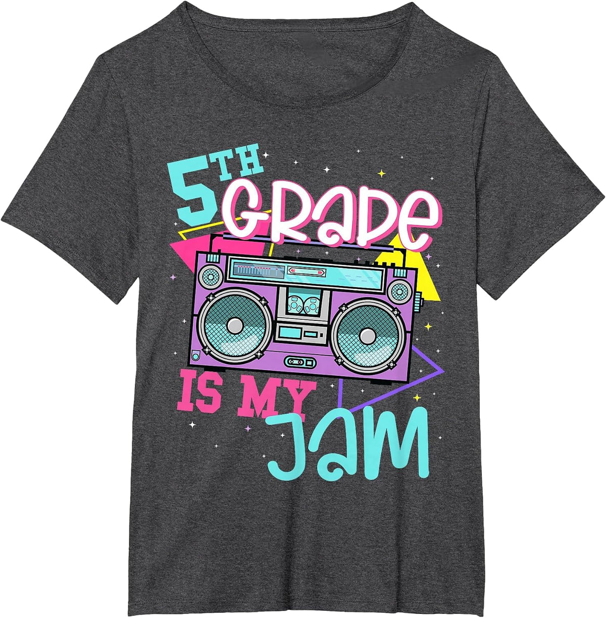 5th Grade is My Jam Vintage 80s 90s Teacher Back to School T-Shirt - Dark Heather Grey