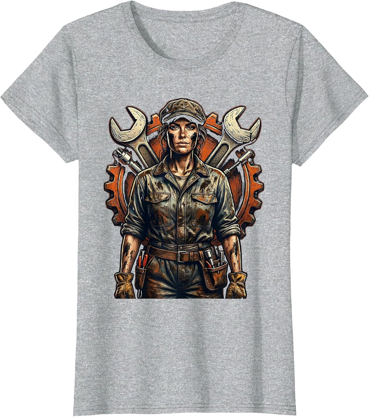 Women's Grease Monkey Mechanic Graphic Design T-Shirt - Heather Grey