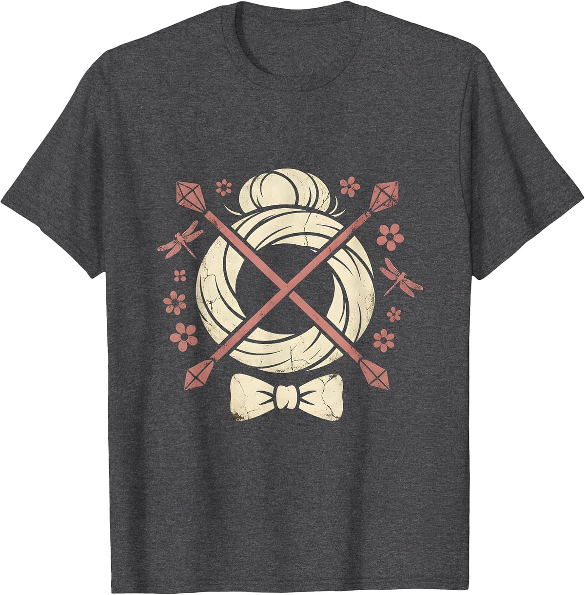 Nana Knitting Silver Bun Hairstyle Graphic T-Shirt - Dark Heather Grey