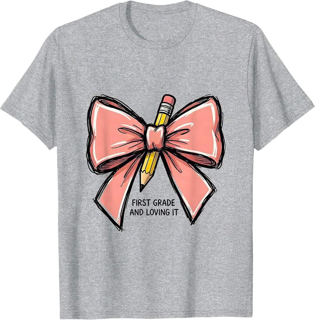 Men's First Grade And Loving It Cute Coquette Bow Back to School T-Shirt - Heather Grey