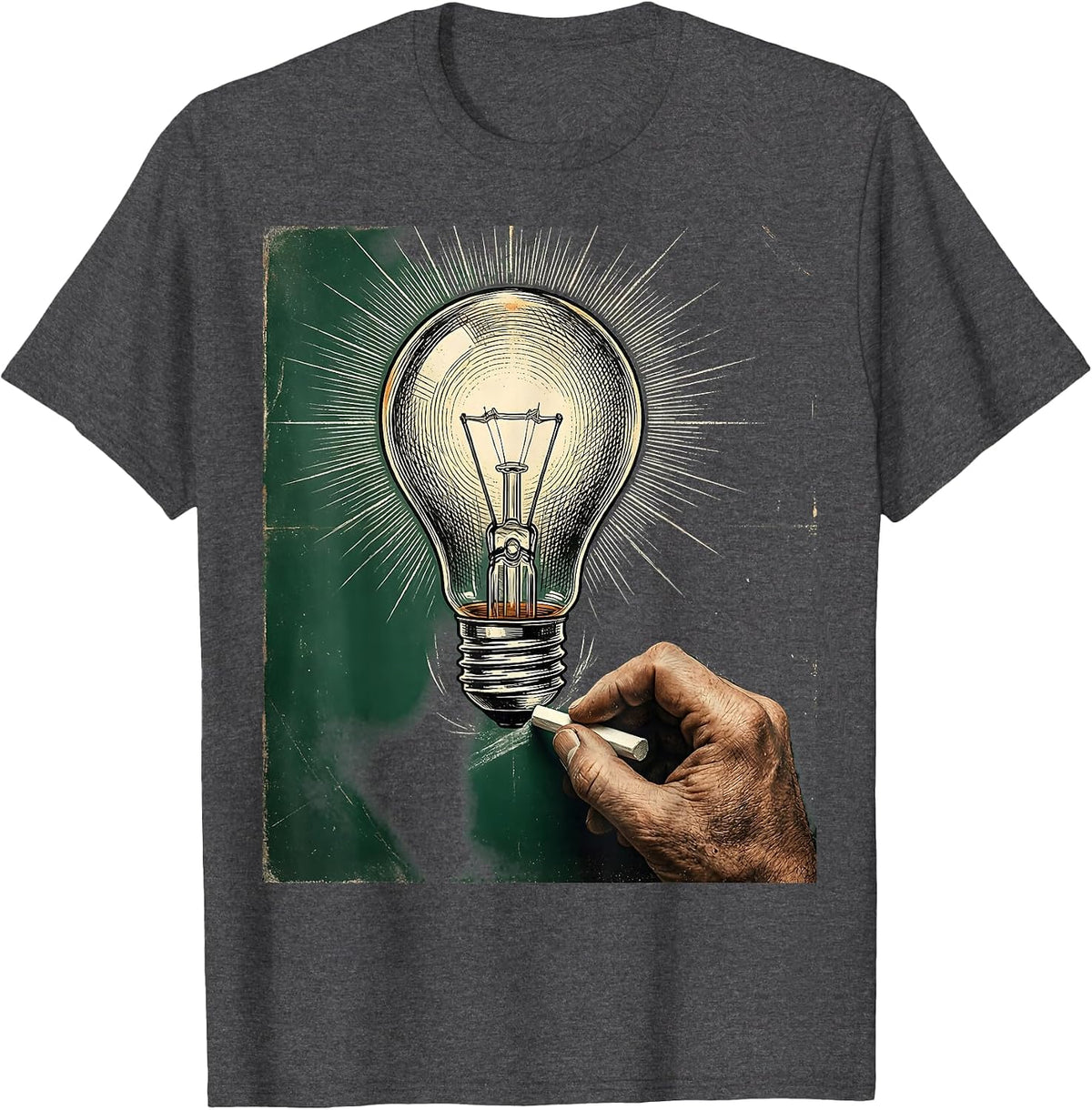 Men's 5th Grade Teacher Chalkboard Lightbulb Design T-Shirt - Dark Heather Grey